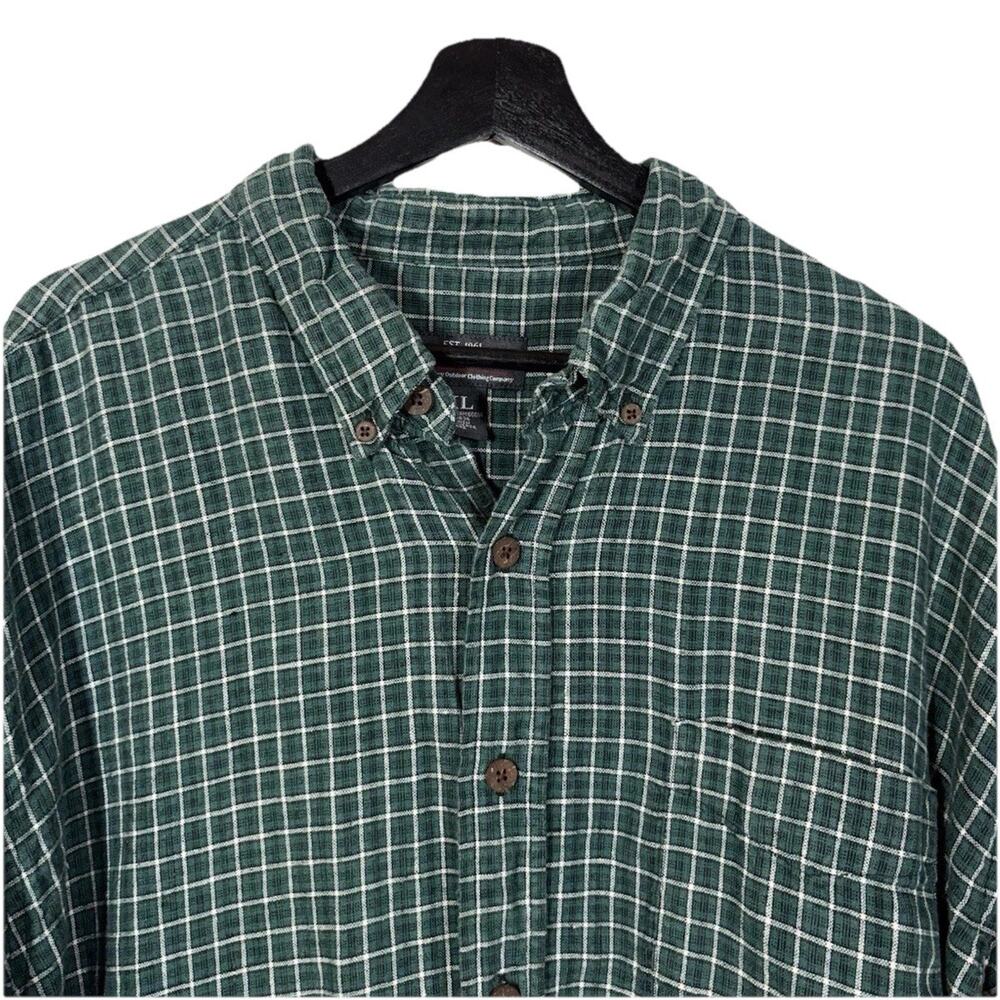 Green Plaid Linen Button Up Shirt Moose Creek Long Sleeve XL White Black Preppy